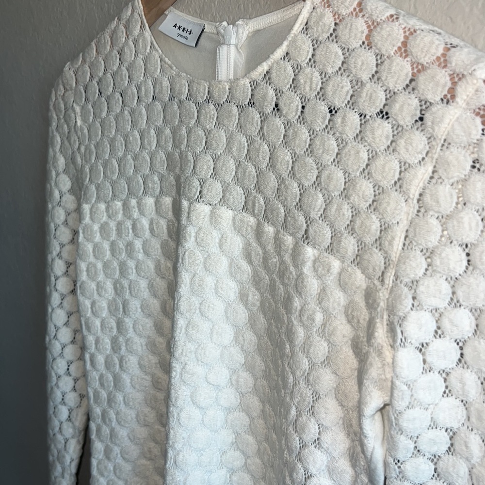 AKRIS PUNTO Cream Stretch Cotton Dot Top Size 4 - Picture 4 of 6